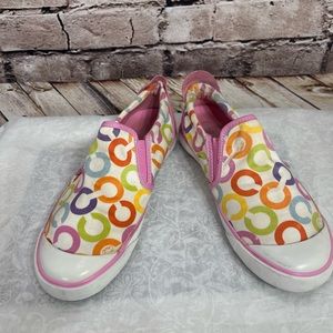 Coach Beale Pink Multicolor C Logo Monogram Slip On Sneaker Womens 8 B